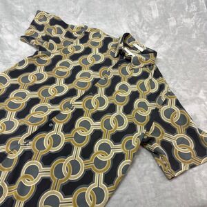 Perry Ellis Geometric Silk Short Sleeve Button Up Shirt Mens XL